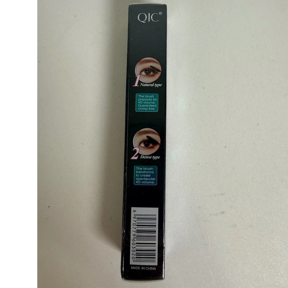 QIC Mascara 2 in 1 4D Silk Fiber Double Effect Waterproof Volumizing Black New